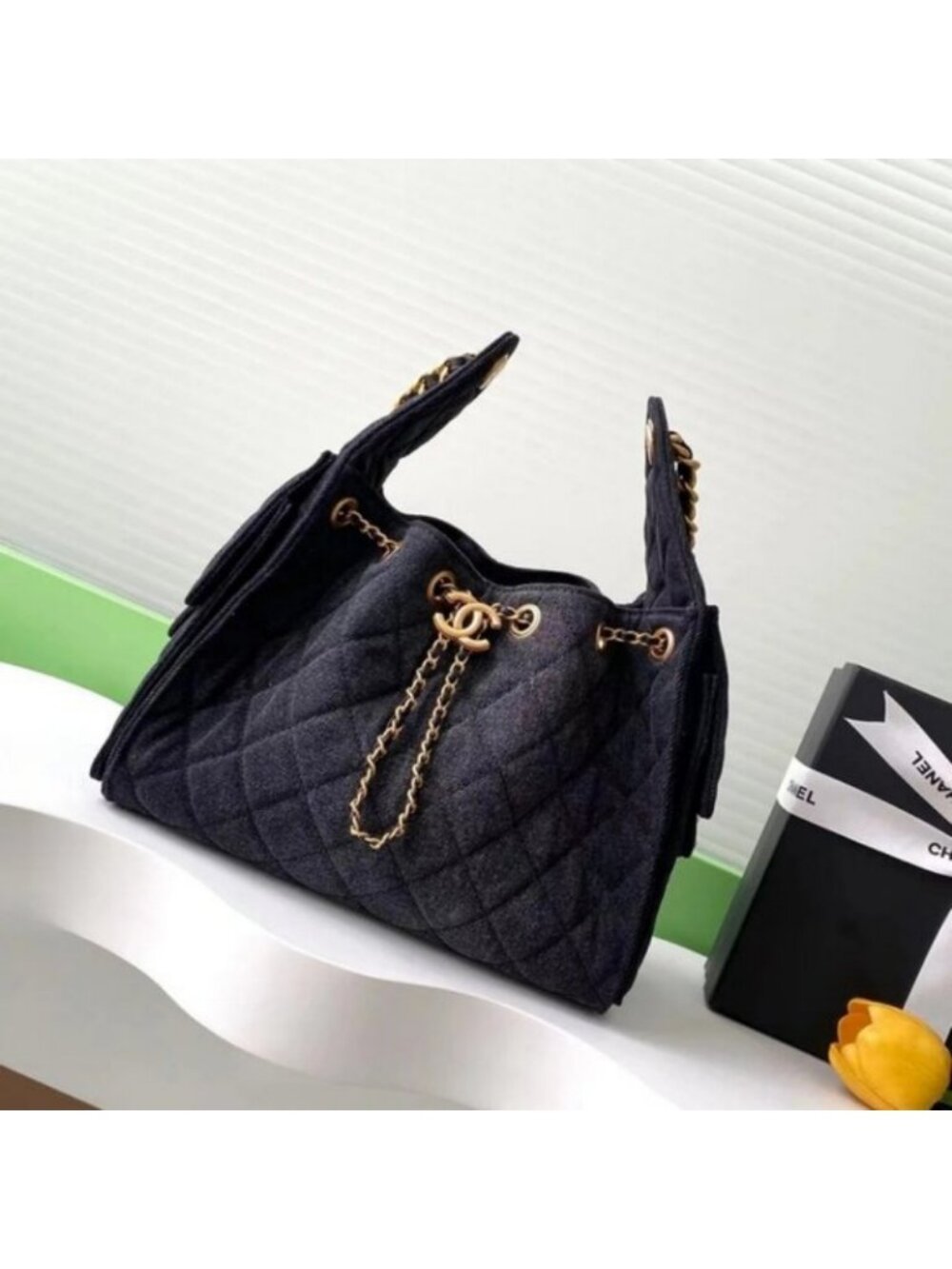 New basic Chanel No. 25 washed denim shoulder bag